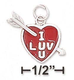 
Sterling Silver Enamel I Love U 12mm Heart With Arrow
