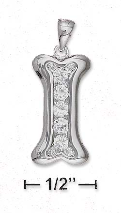 
Sterling Silver Dog Bone Charm Channel Set Cubic Zirconia Pendant
