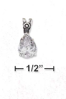 
Sterling Silver 6x8mm Teardrop Cubic Zirconia Pendant In Filigree
