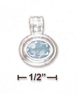 
Sterling Silver 8x6mm Bezel Set Blue Topaz Pendant With Double Rim
