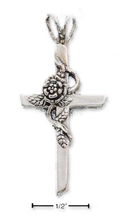 
Sterling Silver Cross With Single Wrapped Rose Charm
