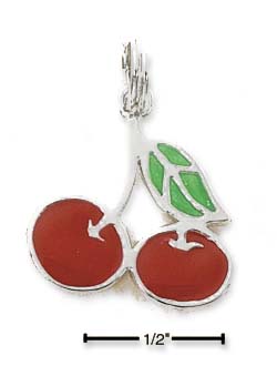 
Sterling Silver Rhodium Plated Enamel Cherries Charm
