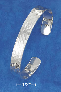 
Sterling Silver High Polish Hammered 3/8 Inch Cuff Semi-Flat Top
