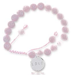 
Sterling Silver 8mm Rose Quartz Bead Bracelet With 15mm Love Tag
