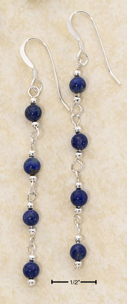 
Sterling Silver Long strand Four 4mm Lapis Beads Dangle Earrings
