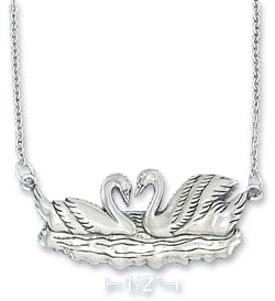 
Sterling Silver 16-18 Inch Adj. 19x39mm Swimming Swans Necklace
