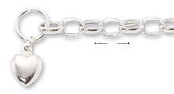 
Sterling Silver 7 Inch Flat Toggle Bracelet Puffed Heart Dangle
