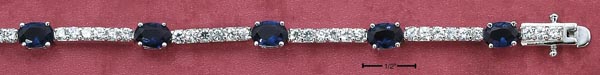 
Sterling Silver 7 Inch Alternating Oval Blue Cubic Zirconia Cubic Zirconia Bar Bracelet
