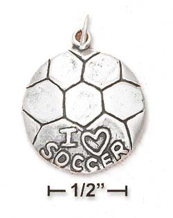 
Sterling Silver Slightly Domed I Love Soccer Charm
