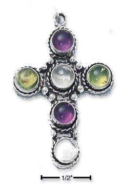 
Sterling Silver 6 Stones Amethyst Peridot Moonstone CroSterling Silver Charm
