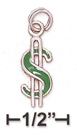 
Sterling Silver 6.5x18mm Green Enamel $ Sign Charm
