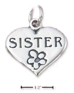 
Sterling Silver Sister With Flower On Heart Charm
