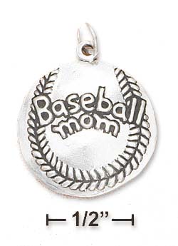 
Sterling Silver Slightly Domed Baseball Mom Charm
