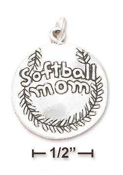 
Sterling Silver Slightly Domed Softball Mom Charm
