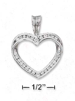 
Sterling Silver 21mm Twisted Channel Set Cubic Zirconia Open Heart Pendant
