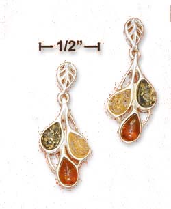 
Sterling Silver Multicolor Amber Teardrop Post Dangle Earrings
