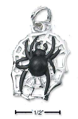 
Sterling Silver Enamel Black Spider On Web Charm
