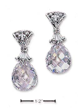 
Sterling Silver Pear Shaped Cubic Zirconia Briolette Post Dangle Earrings
