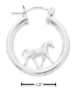 
Sterling Silver Horse On Tubular Hoop Earrings
