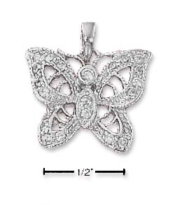 
Sterling Silver Cubic Zirconia Filigree Butterfly Pendant
