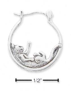 
Sterling Silver Playful Cat On Hoop Earrings
