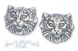 
Sterling Silver Large Cat Face Post Earrings
