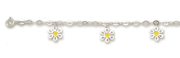 
14k White Drop Flower Station Anklet - 10 Inch
