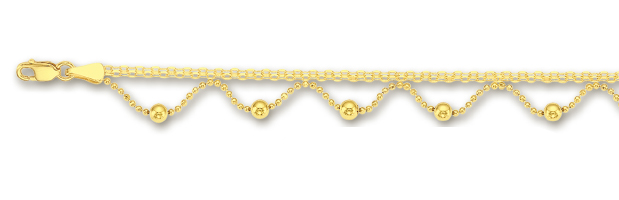 
14k Yellow Drop Ball and Bead Station Anklet - 10 Inch
