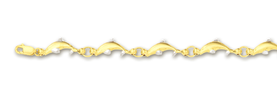 
14k Two-Tone Dolphin Station Anklet - 10 Inch
