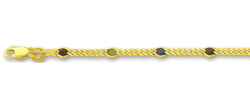 
14k Yellow Curb and Enamel Station Anklet - 10 Inch
