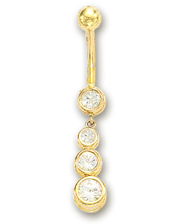 
14k Yellow Three Stone Round Cubic Zirconia Belly Ring
