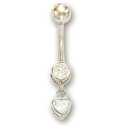 
14k White Drop Heart Cubic Zirconia Belly Ring
