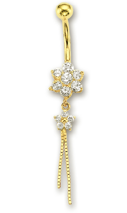 
14k Yellow Drop Flower Cubic Zirconia Belly Ring
