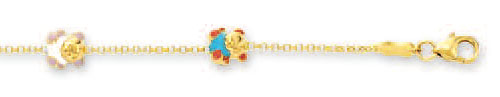 
14k Yellow Little Bears Childrens Enamel Bracelet - 5.5 Inch
