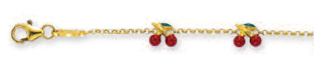 
14k Yellow Cherry Station Childrens Enamel Bracelet - 5.5 In
