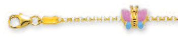 
14k Yellow Butterfly Station Childrens Enamel Bracelet - 5.5
