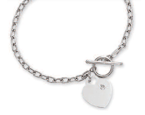 
14k White Heart Shaped Toggle Diamond Bracelet - 7.5 Inch
