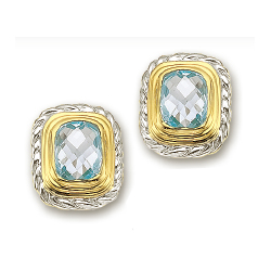 
14k Two-Tone Stylish Framed Blue Topaz Earrings
