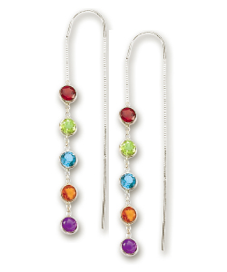 
14k White Bezel Station Threader Gemstone Earrings
