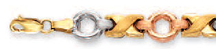 
14k Tricolor X and O Bracelet - 7.25 Inch
