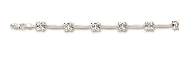 
14k White Flower Station Bracelet - 7 Inch
