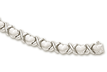 
14k White Hugs and Kisses Matt Heart Shape Bracelet - 7 Inch
