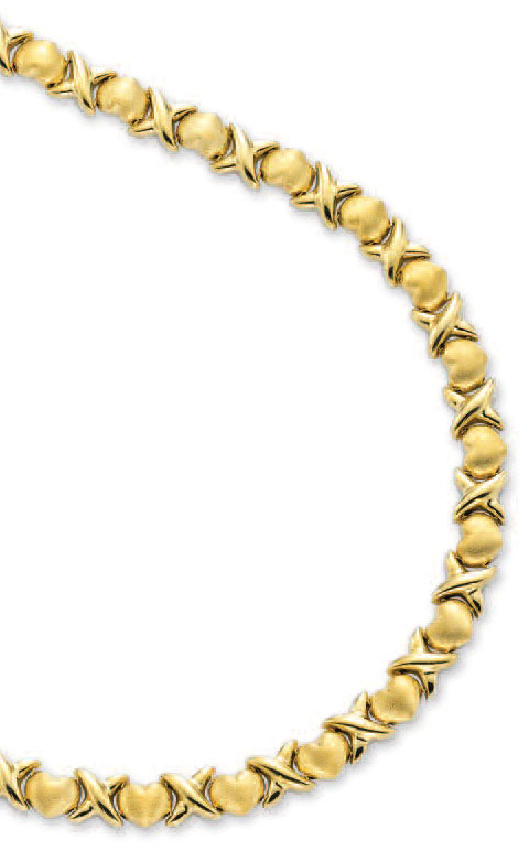 
14k Yellow Hugs and Kisses Matt Heart Necklace - 17 Inch
