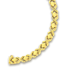 
14k Yellow Narrow Hugs and Kisses Bracelet - 7 Inch
