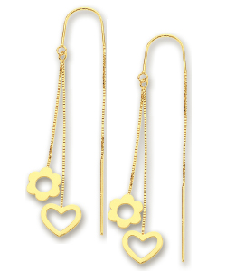 
14k Yellow Heart Shaped and Flower Threader Earrings
