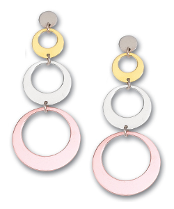 
14k Tricolor Triple Circles Drop Earrings
