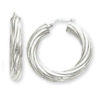 
14k White 5 mm Large Swirl Hoop Earrings
