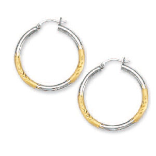 
14k Two-Tone 3.5 mm Sparkle-Cut Hoop Earrings
