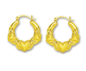 
14k Yellow Hugs and Kisses Heart Shaped Hoop Earrings
