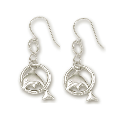 
14k White Petite Dolphin Drop Earrings
